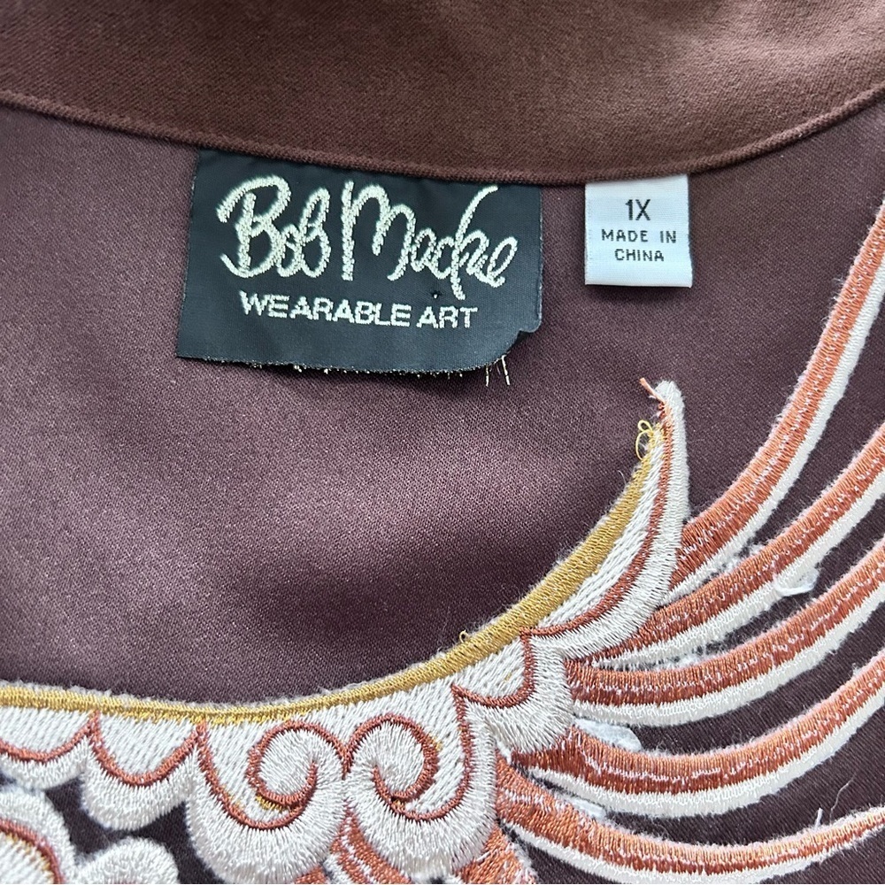 Bob Mackie Wearable Art Brown Ultrasuede Phoenix Embroidered Jacket Plus Size 1X - Picture 5 of 8